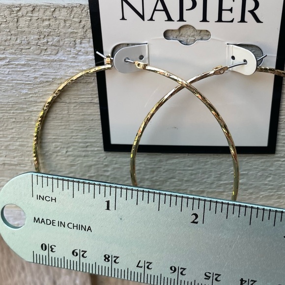 Extra Large Textured Hoop Earrings Gold Tone by Napier - Picture 3 of 4